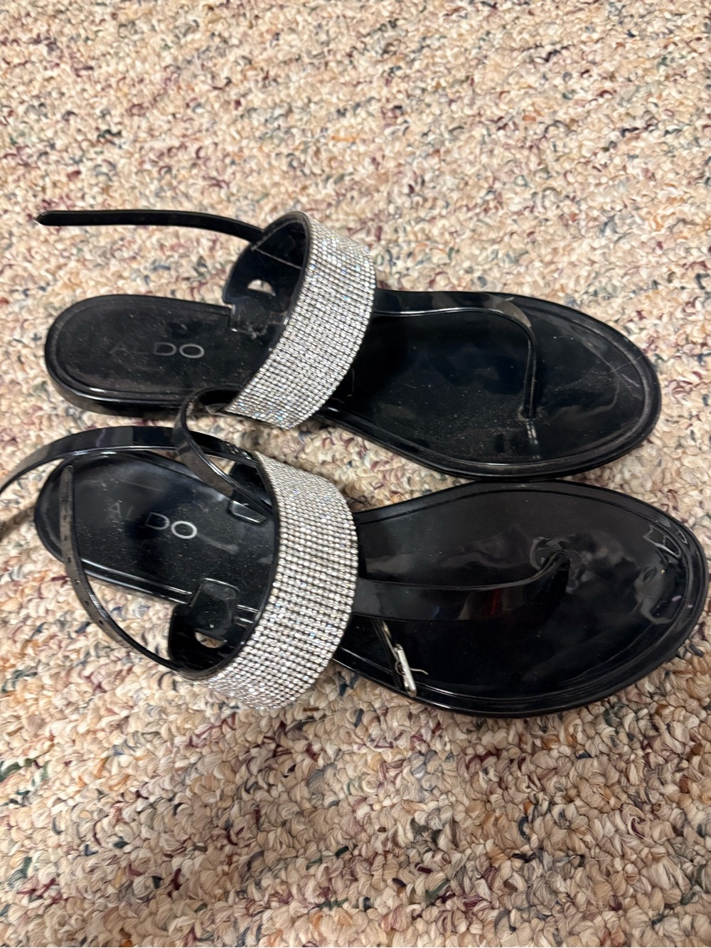 ALDO Black Sandals with Silver Crystal Band